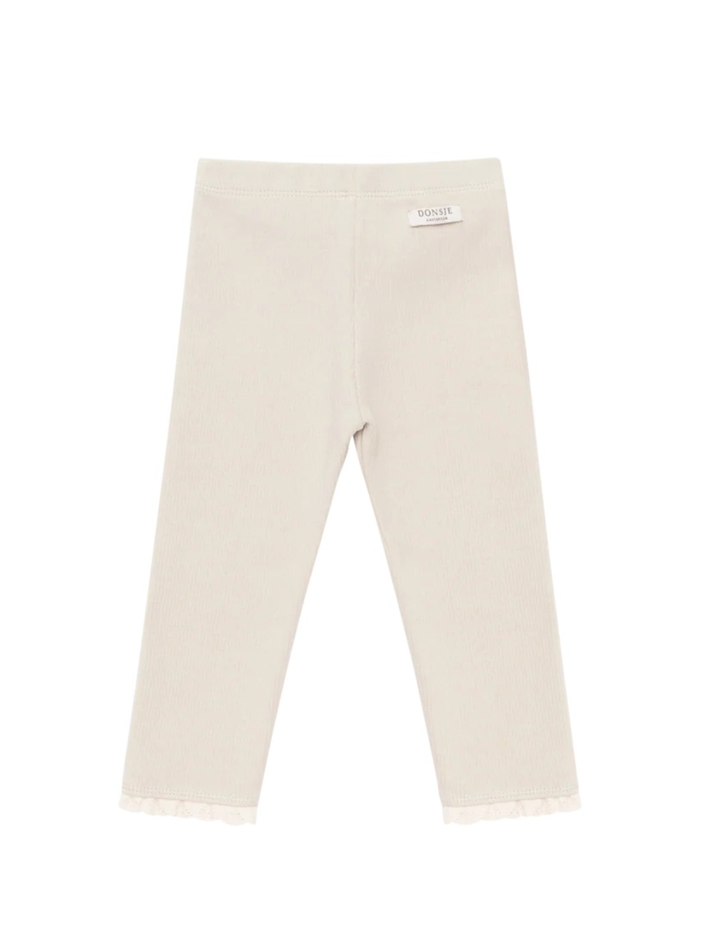 Donsje Cream Baby Girls' Ribbed Leggings with Lace Trim